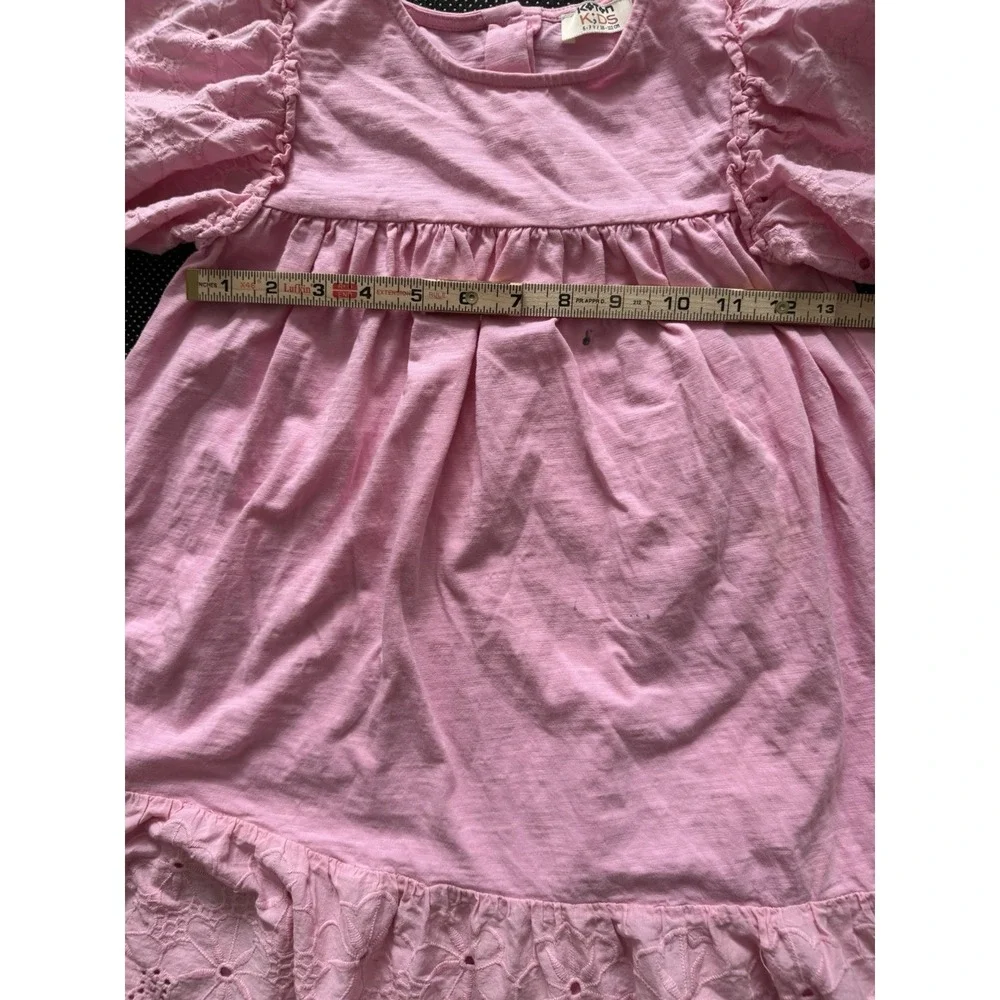 Koton Flutter Sleeve Eyelet Dress Girls Sz 6-7 Blush Pink Tiered Feminine Spring